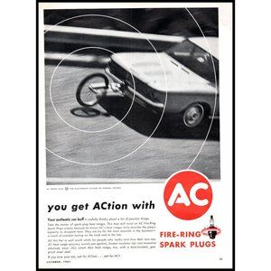 1961 AC Fire Ring Spark Plugs Vintage Print Ad Garage Man Cave Wall Art